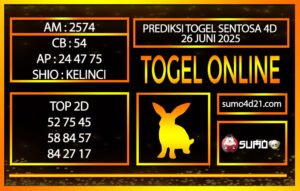 PREDIKSI TOGEL SENTOSA 4D 26 JUNI 2025
