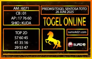 PREDIKSI TOGEL SENTOSA TOTO 26 JUNI 2025